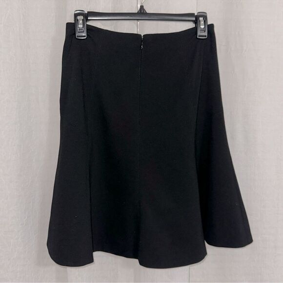 WHBM 4 Black Ponte Knit Detailed Stitching & Leather Front A-Line Trumpet Skirt - Picture 3 of 11